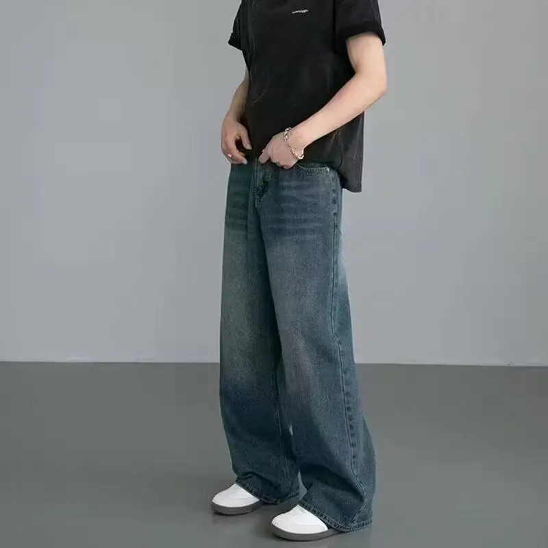 Streetwear Brand Denim - 한국 스타일 남성용 와이드 레그 청바지,